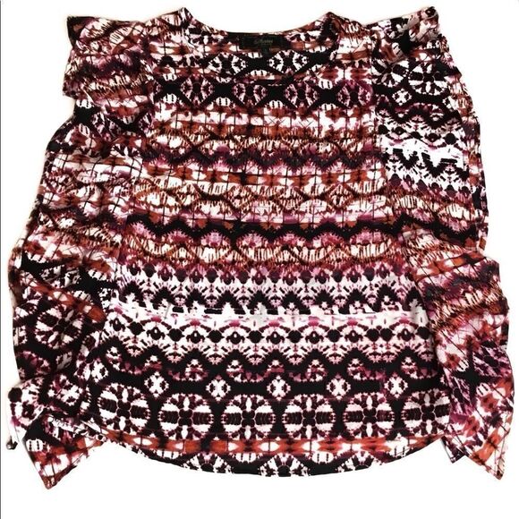 STATUS Blouse Top Black White Pink Orange Print, Small New without tags - Picture 4 of 7